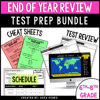 Preview of Middle School Math Test Prep Review Worksheets and Cheat Sheets - Spiral Review