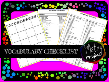 Preview of Middle School Math Vocabulary Checklist (8th Grade)