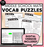 Middle School Math Vocabulary Puzzles  (Print + Digital)