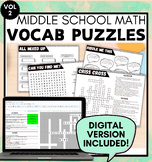 Middle School Math Vocabulary Puzzles VOLUME 2 (Print + Digital)
