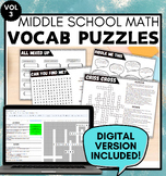 Middle School Math Vocabulary Puzzles VOLUME 3 (Print + Digital)