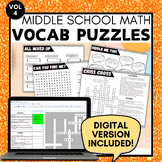 Middle School Math Vocabulary Puzzles VOLUME 4 (Print + Digital)
