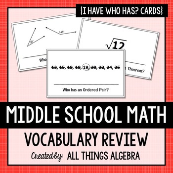 Preview of Middle School Math Vocabulary Review - I Have, Who Has Activity