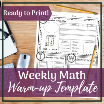 Preview of Middle School Math Weekly Warm-up Template | Ready to Print | No Prep