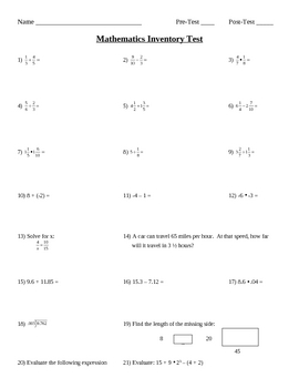 Preview of Middle School Mathematics Pre-Test