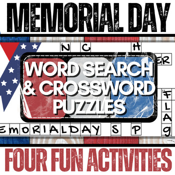 Preview of Memorial Day Word Search Crossword Puzzle PLUS BONUS ACTIVITIES for Memorial Day