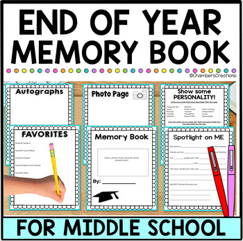 Preview of Middle School Memory Book Graduation Summer Yearbook End of Year