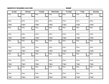 silent reading log monthly calendar middle school tpt