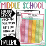Middle School Mood and Tone Words List Freebie