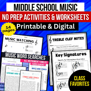 Preview of Middle School Music Bundle → No Prep Activities & Worksheets - Digital Resources