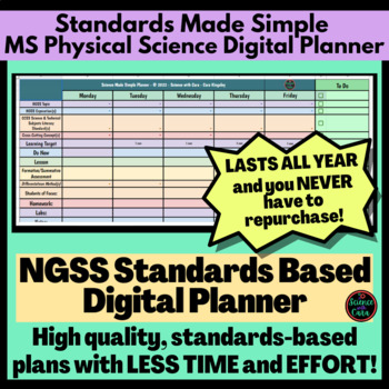 Preview of Middle School NGSS Physical Science Standards Digital Planner Grades 6-8