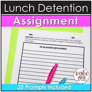 Preview of Middle School Lunch Detention Reflection Prompts