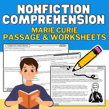 Preview of Middle School Nonfiction Reading Comprehension Passage & Worksheets: Marie Curie