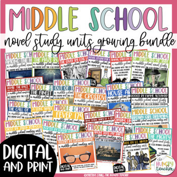 Preview of Middle School Novel Study Reading Units Growing Bundle | 6th 7th 8th