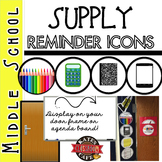 Middle School Organization: Supply Reminder Icons