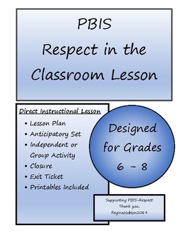 Preview of Middle School PBIS Respect Lesson Plan with Printable Worksheets