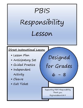 Preview of Middle School PBIS Responsibility Lesson Plan with Printable Worksheets