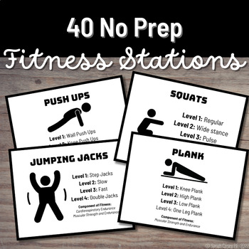 Preview of No Prep, No Equipment Fitness Stations for Physical Education - Middle School PE