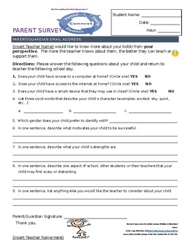 Preview of Middle School ELA Parent Survey