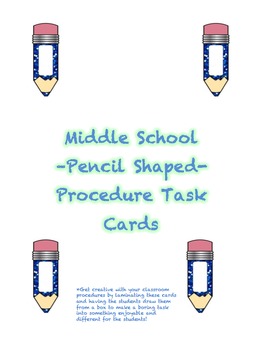Preview of Middle School -Pencil Shaped- Procedure Task Cards