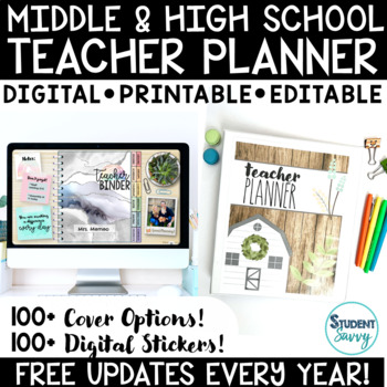 Preview of Middle School Planner High School Teacher Planner Secondary Binder Stickers