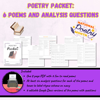 Preview of Poetry Packet: Six Poems, Perfect for Middle School, with Analysis Questions!