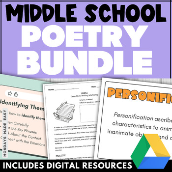 Preview of Middle School Poetry Unit - Reading & Writing Poetry - Analyzing Poetic Devices