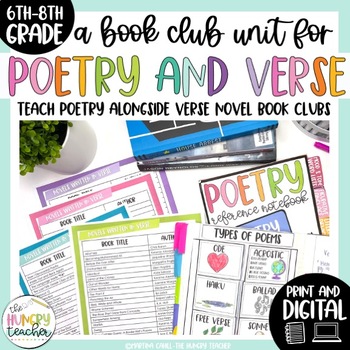 Preview of Elements of Poetry Unit Interactive Notebook Activities | Verse Novel Book Clubs