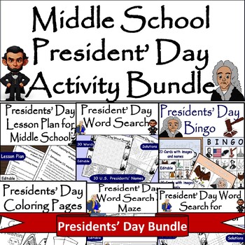 Preview of Middle School Presidents’ Day Activity Bundle:Lesson Plan,Puzzles,Coloring,Bingo