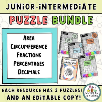 Preview of Math Puzzle Bundle - Circumference, Area, Fractions, Proportional Reasoning