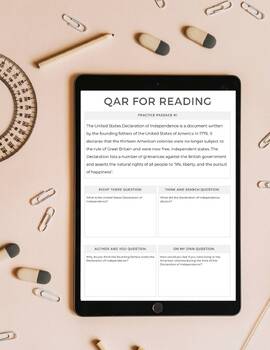 Preview of Middle School QAR Lesson Plan | QAR Student Practice