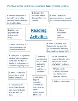 fun reading assignments for middle school