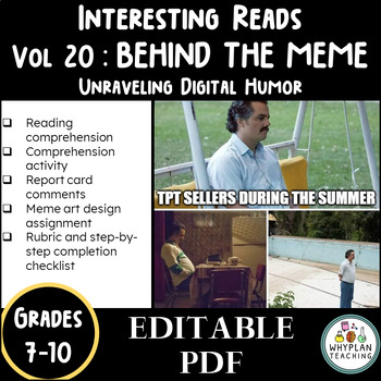 Preview of Middle School Reading Comprehension | Behind The Meme | Art Assignment