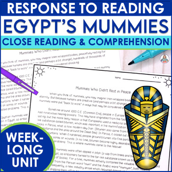 Preview of Reading Comprehension Passages & Close Reading Practice Mummies - ELA Test Prep