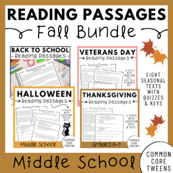 Preview of Middle School Reading Comprehension Passages and Questions - Fall Bundle