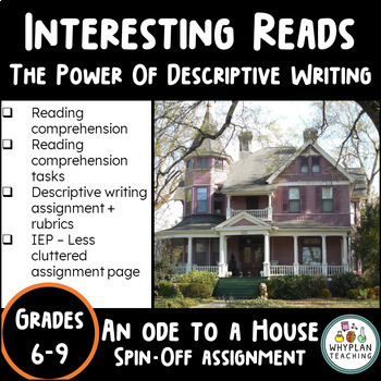 Preview of Middle School Reading Comprehension with Descriptive Writing Assignment