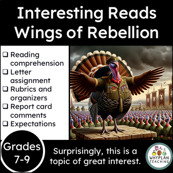 Preview of Middle School Reading Comprehension: Turkeys' World Takeover | Letter Assignment