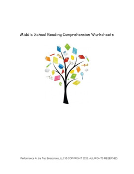 Preview of Middle School Reading Comprehension Worksheets (Grades 6 thru 8)