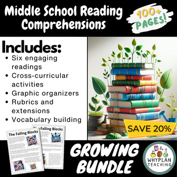 Preview of Middle School Reading Comprehensions and Activities │ Growing Bundle │ TO 15!