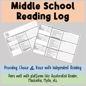 Preview of Middle School Reading Log for Independent Reading