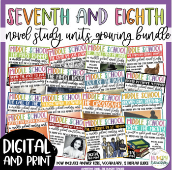 Preview of Middle School Novel Study Reading Units Growing Bundle Activities | 7th 8th