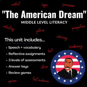 Preview of Middle School Reading Unit - "The American Dream" by Martin Luther King Junior