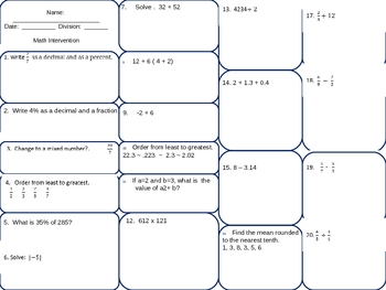 Preview of Middle School Review of  BasicMath Concepts - Math Intervention