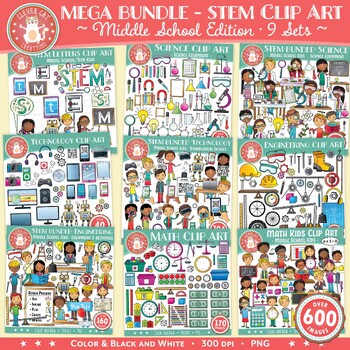 Preview of Middle School STEM Clipart Mega Bundle - 9 sets