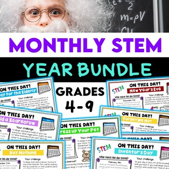 Preview of Middle School STEM Tasks | Monthly Fun STEAM Challenges | YEAR Bundle