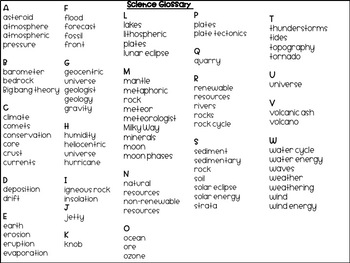 sixth grade science vocabulary definitions
