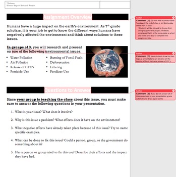Preview of Middle School Science: Environmental Issues Research Project