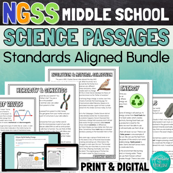 Preview of Middle School Science NGSS Standards Aligned Reading Passages BUNDLE
