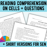 Middle School Science Reading Comprehension: cells and cel