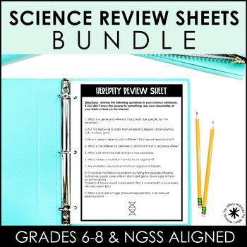 Preview of Middle School Science Review Sheets and State Science Test Prep NGSS Aligned